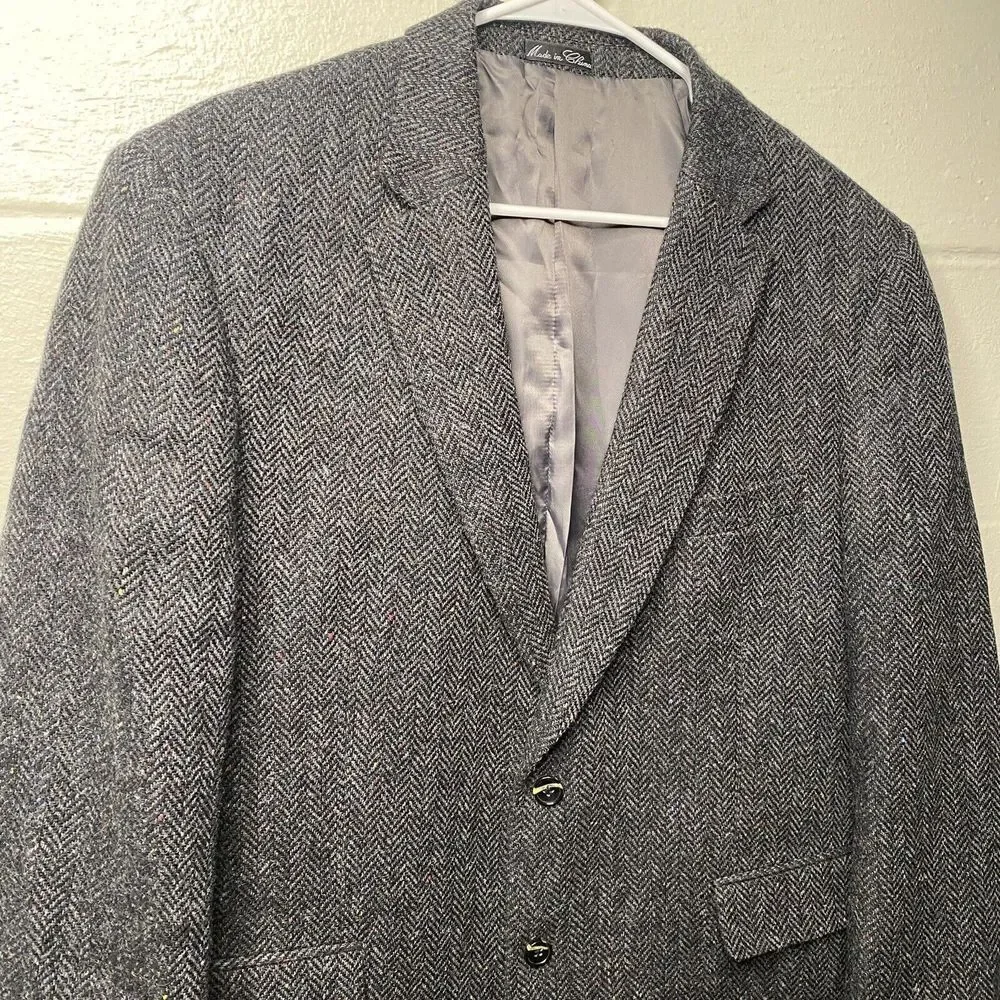 JEAN PAUL GERMAIN Mens Black Gray Wool Tweed Sport Coat Blazer JACKET Size 44 R